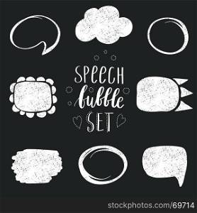 Set of hand-drawn speech and thought bubbles. Set of hand-drawn speech and thought bubbles with place for text on black background. Vector illustration.