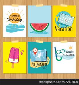 set of hand drawn summer cards.Label of vacation flat design.