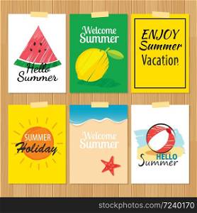 set of hand drawn summer cards.Label of vacation flat design.