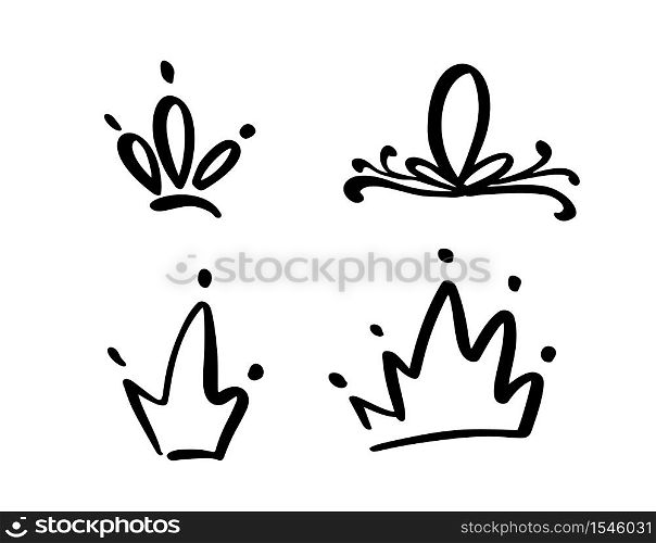 Set of hand drawn symbol of a stylized crown. Drawn with a black ink and brush. Vector illustration isolated on white. Logo design. Grunge brush stroke.. Set of hand drawn symbol of a stylized crown. Drawn with a black ink and brush. Vector illustration isolated on white. Logo design. Grunge brush stroke