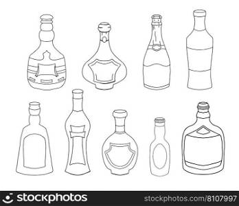 Set of hand drawn various liquor bottles Vector Image