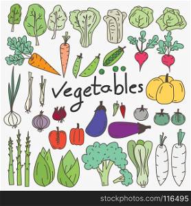 Set Of Hand Drawn Vegetables Doodles.