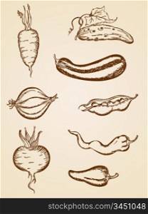 set of hand-drawn vintage vegetable icons