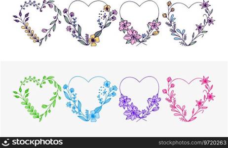 Set of hand drawn wreath hearts with stylized Vector Image