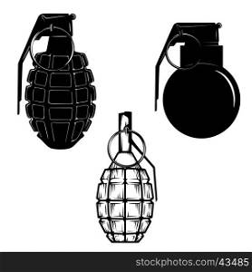 Set of hand grenades isolated on white background. Design elements in vector.