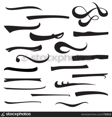 Set Of Hand Lettering Underlines Lines Isolated On White. Typographic Design. Vintage Elements For Housewarming Posters, Greeting Cards, Home Decorations, Business Presentation. Vector Illustration. Underlines Lettering Lines Set Isolated. Handwritten Letter. Vintage Elements For Your Design. Vector illustration Handwritten Marker.