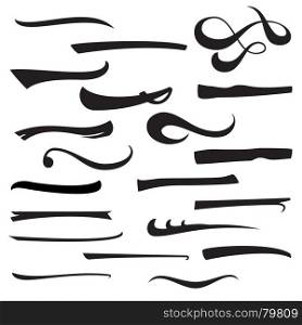 Set Of Hand Lettering Underlines Lines Isolated On White. Typographic Design. Vintage Elements For Housewarming Posters, Greeting Cards, Home Decorations, Business Presentation. Vector Illustration. Underlines Lettering Lines Set Isolated. Handwritten Letter. Vintage Elements For Your Design. Vector illustration Handwritten Marker.
