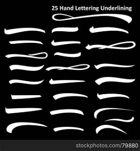 Set of hand lettering underlines lines isolated on white, vector illustration Pen Line.. Set of underlines lettering lines isolated on white, Handwritten Letter. vector illustration Pen Line.