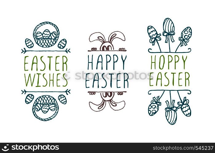 Set of hand-sketched easter typographic elements. Suitable for print and web . Hand-sketched easter typographic elements