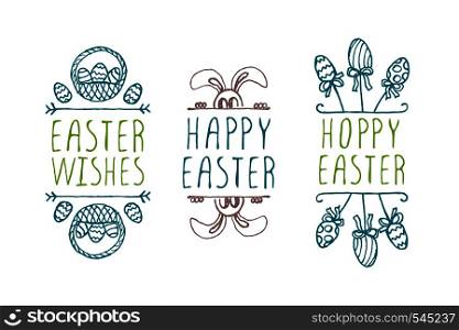Set of hand-sketched easter typographic elements. Suitable for print and web . Hand-sketched easter typographic elements