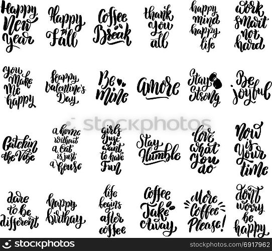 Set of hand written lettering motivational quotes, inspirational typography slogans. Design elements for poster, card, banner. Vector elements