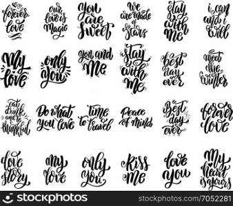 Set of hand written lettering motivational quotes, inspirational typography slogans. Design elements for poster, card, banner. Vector elements