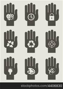 Set of hands of the person. A vector illustration