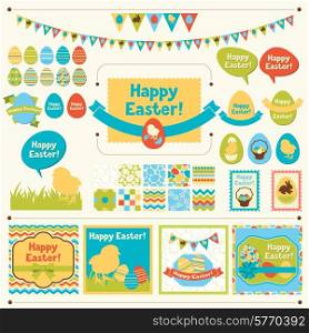 Set of Happy Easter ornaments and decorative elements.