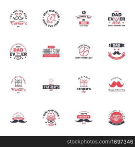 Set of Happy Fathers day elements 16 Black and Pink. Vector illustration Editable Vector Design Elements