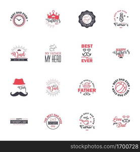 Set of Happy Fathers day elements 16 Black and Pink. Vector illustration Editable Vector Design Elements