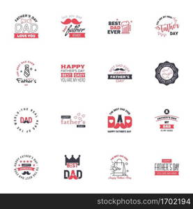 Set of Happy Fathers day elements 16 Black and Pink. Vector illustration Editable Vector Design Elements