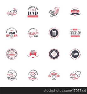 Set of Happy Fathers day elements 16 Black and Pink. Vector illustration Editable Vector Design Elements