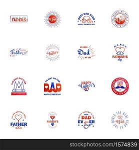 Set of Happy Fathers day elements 16 Blue and red. Vector illustration Editable Vector Design Elements