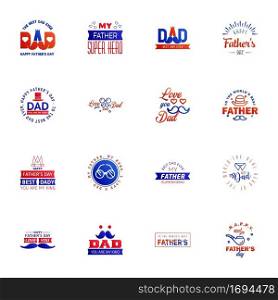 Set of Happy Fathers day elements 16 Blue and red. Vector illustration Editable Vector Design Elements
