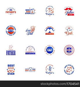 Set of Happy Fathers day elements 16 Blue and red. Vector illustration Editable Vector Design Elements