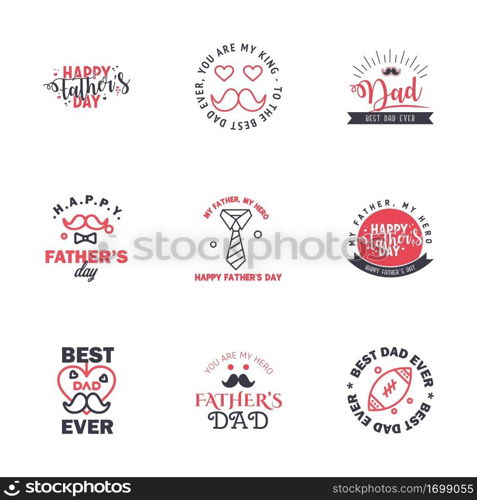 Set of Happy Fathers day elements 9 Black and Pink. Vector illustration Editable Vector Design Elements