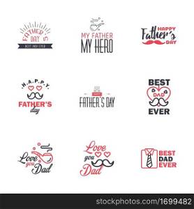 Set of Happy Fathers day elements 9 Black and Pink. Vector illustration Editable Vector Design Elements