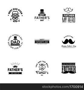 Set of Happy Fathers day elements 9 Black. Vector illustration  Editable Vector Design Elements