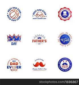 Set of Happy Fathers day elements 9 Blue and red. Vector illustration Editable Vector Design Elements