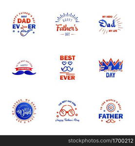 Set of Happy Fathers day elements 9 Blue and red. Vector illustration Editable Vector Design Elements