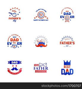 Set of Happy Fathers day elements 9 Blue and red. Vector illustration Editable Vector Design Elements
