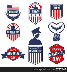 Set of Happy Memorial Day vector greeting card ,badge and labels. Design element in vector.