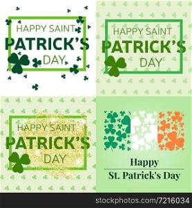 Set of Happy St. Patrick&rsquo;s Day greeting card. Vector illustration.