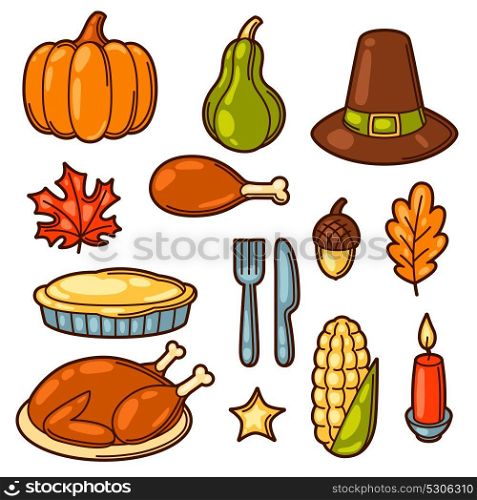 Set of Happy Thanksgiving Day holiday objects and icons. Set of Happy Thanksgiving Day holiday objects and icons.