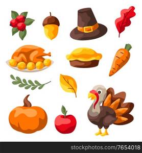 Set of Happy Thanksgiving Day items. Holiday objects and icons.. Set of Happy Thanksgiving Day items.