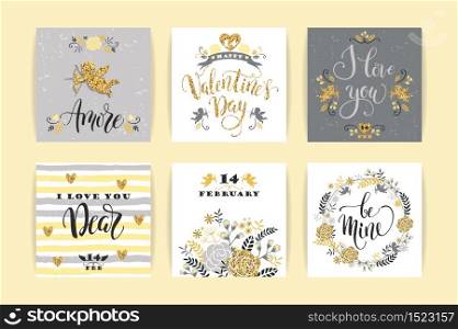 Set of Happy Valentines Day cards. Hand drawn lettering design. Vector illustration. Set of Happy Valentines Day cards.