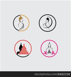 set of Happy Vesak Day, Buddha Purnima wishes greetings with buddha and lotus illustration. Can be used for poster, banner, logo, background, greetings, print design, festive elements. vector