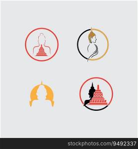 set of Happy Vesak Day, Buddha Purnima wishes greetings with buddha and lotus illustration. Can be used for poster, banner, logo, background, greetings, print design, festive elements. vector
