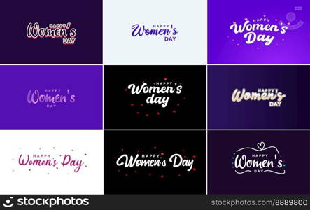 Set of Happy Woman&rsquo;s Day handwritten lettering. suitable for use in greeting or invitation cards. festive tags. and posters modern calligraphy collection on a white background