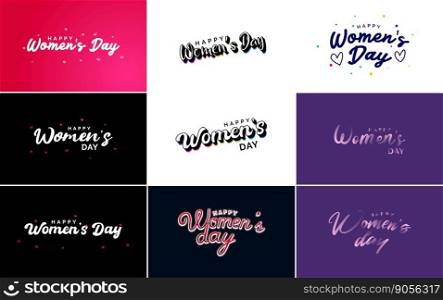 Set of Happy Woman&rsquo;s Day handwritten lettering. suitable for use in greeting or invitation cards. festive tags. and posters modern calligraphy collection on a white background