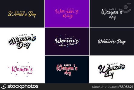 Set of Happy Woman’s Day handwritten lettering. suitable for use in greeting or invitation cards. festive tags. and posters modern calligraphy collection on a white background
