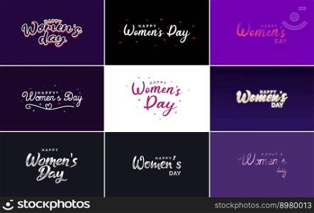 Set of Happy Woman’s Day handwritten lettering. suitable for use in greeting or invitation cards. festive tags. and posters modern calligraphy collection on a white background