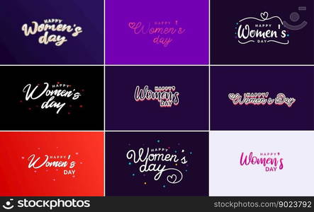 Set of Happy Woman’s Day handwritten lettering. suitable for use in greeting or invitation cards. festive tags. and posters modern calligraphy collection on a white background