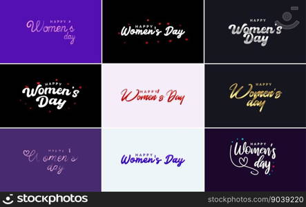 Set of Happy Woman’s Day handwritten lettering. suitable for use in greeting or invitation cards. festive tags. and posters modern calligraphy collection on a white background