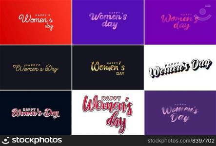 Set of Happy Woman’s Day handwritten lettering modern calligraphy collection suitable for greeting or invitation cards. festive tags. and posters