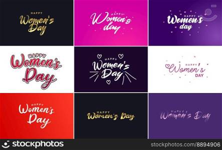 Set of Happy Woman’s Day handwritten lettering modern calligraphy collection suitable for greeting or invitation cards. festive tags. and posters