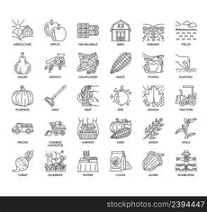 Set of Harvest thin line icons for any web and app project.