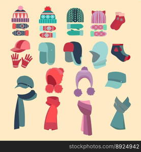 Set of hats and for boys and girls in cold weather vector image