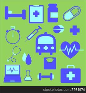 Set of health icons on green background, stock vector