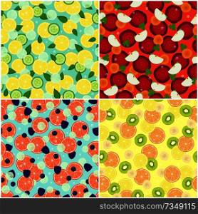 Set of healthy organic fruits and vegetables seamless pattern with cut grapefruits, blueberries and blackberries, beet and carrot detox diet ingredients. Set Healthy Organic Fruits and Vegetables Seamless